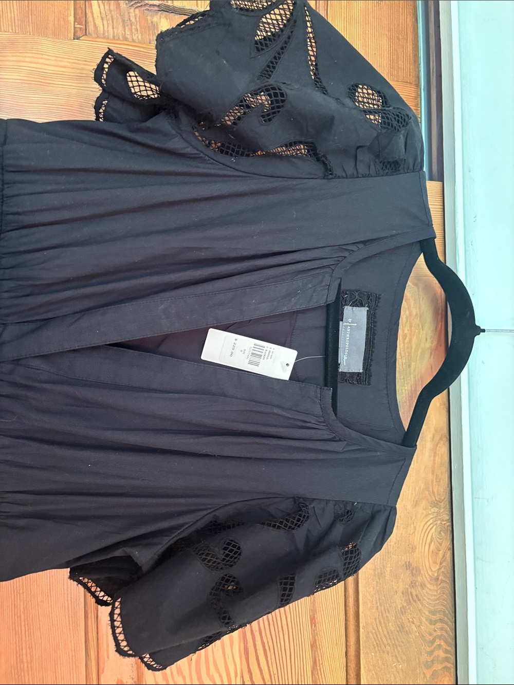 Anthropologie Black Eyelet Tiered V‑Neck Maxi Dress - Picture 2 of 6